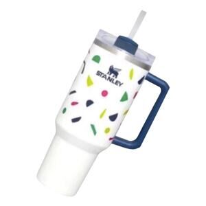 NEW Stanley 40oz Stainless Steel TUMBLER H2.O Travel Mug Geo Shapes White Multi